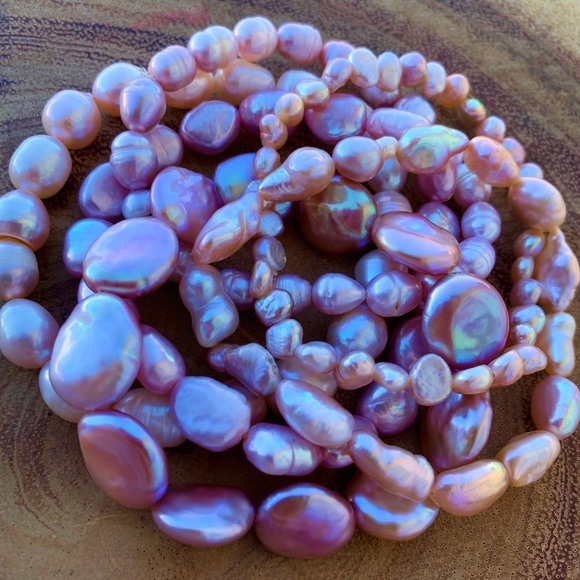 Natural Pink & Purple High Luster Cultured Freshwater Pearl Beads Bracelet Stack - Picture 2 of 11